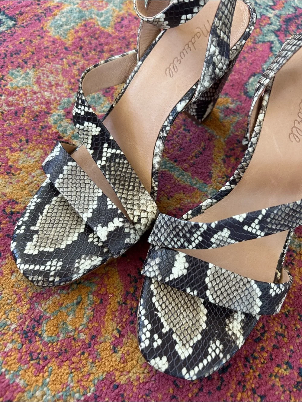 Madewell | Women’s Black/Cream Leather Faux Snake-Print The Liv Block Heel Sz 10 - Picture 5 of 16
